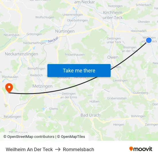 Weilheim An Der Teck to Rommelsbach map
