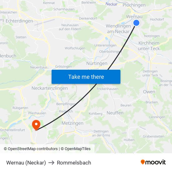 Wernau (Neckar) to Rommelsbach map