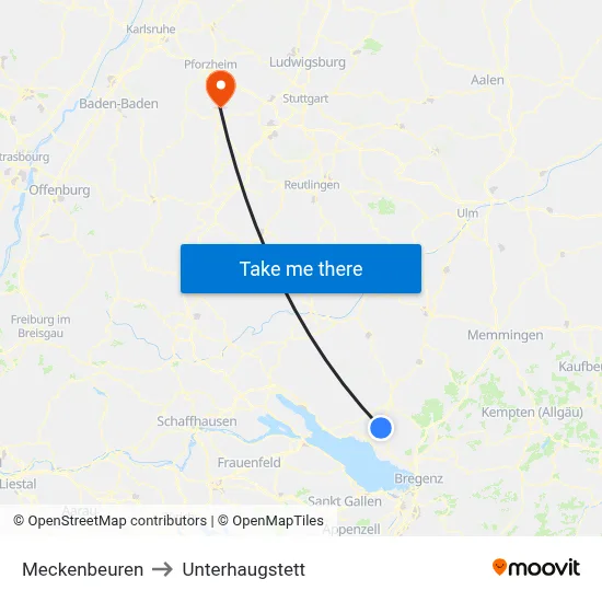 Meckenbeuren to Unterhaugstett map