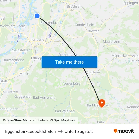 Eggenstein-Leopoldshafen to Unterhaugstett map