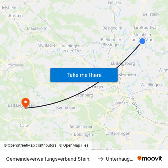 Gemeindeverwaltungsverband Steinheim-Murr to Unterhaugstett map