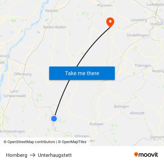 Hornberg to Unterhaugstett map
