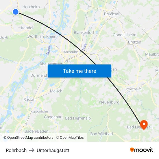 Rohrbach to Unterhaugstett map