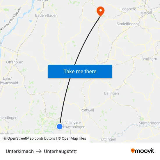 Unterkirnach to Unterhaugstett map