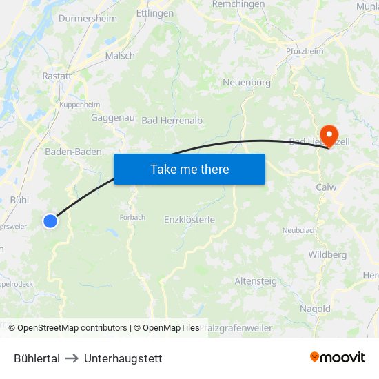 Bühlertal to Unterhaugstett map