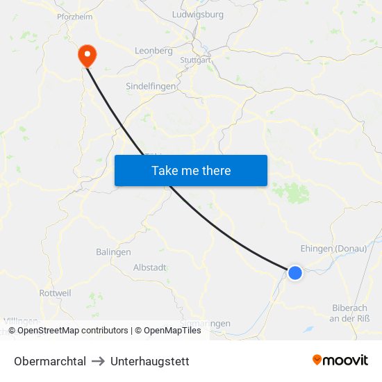 Obermarchtal to Unterhaugstett map