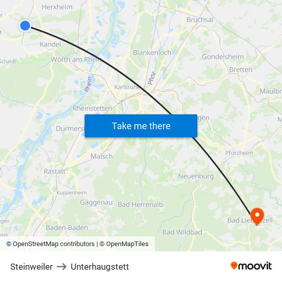 Steinweiler to Unterhaugstett map