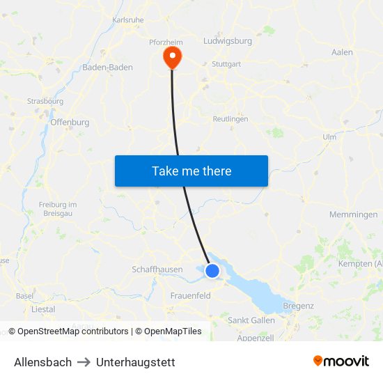 Allensbach to Unterhaugstett map