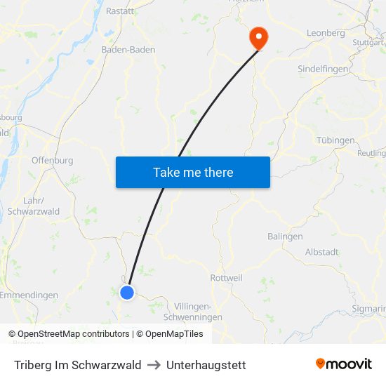 Triberg Im Schwarzwald to Unterhaugstett map