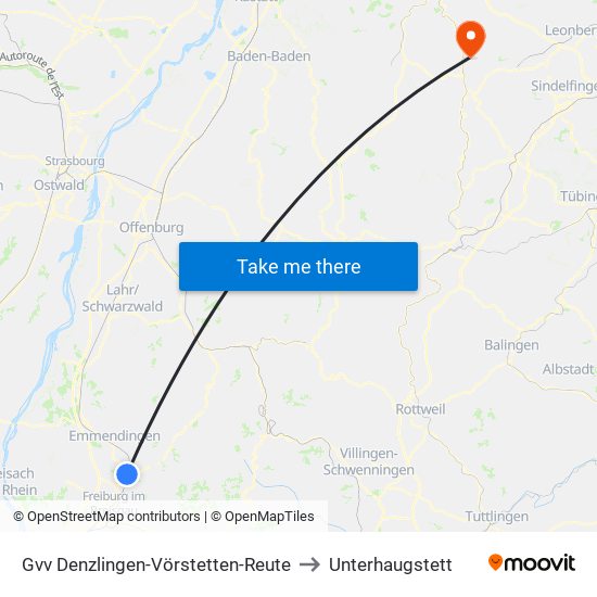 Gvv Denzlingen-Vörstetten-Reute to Unterhaugstett map