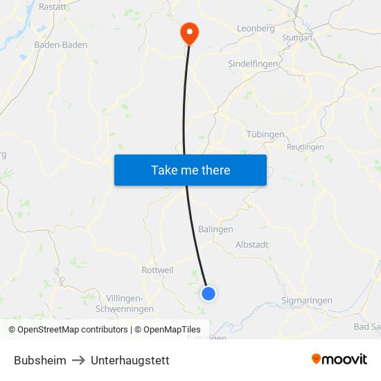 Bubsheim to Unterhaugstett map