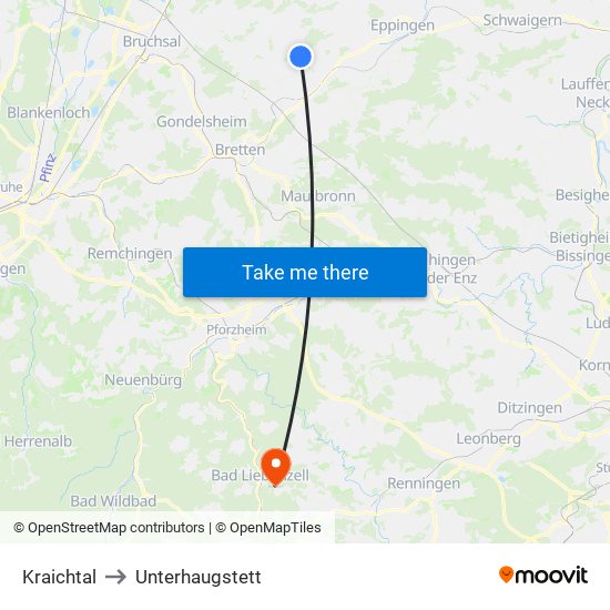Kraichtal to Unterhaugstett map