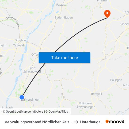 Verwaltungsverband Nördlicher Kaiserstuhl to Unterhaugstett map