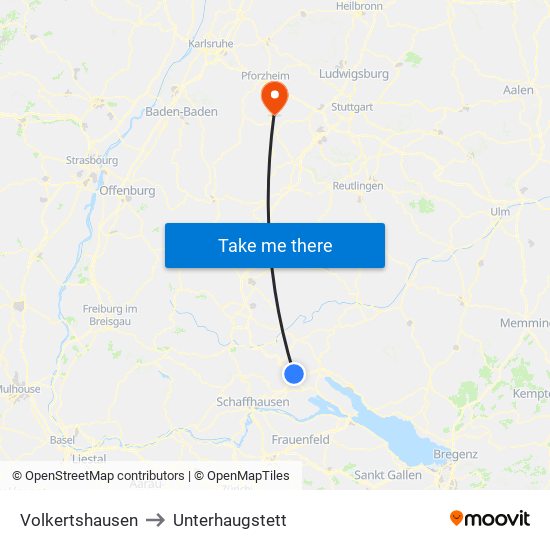 Volkertshausen to Unterhaugstett map