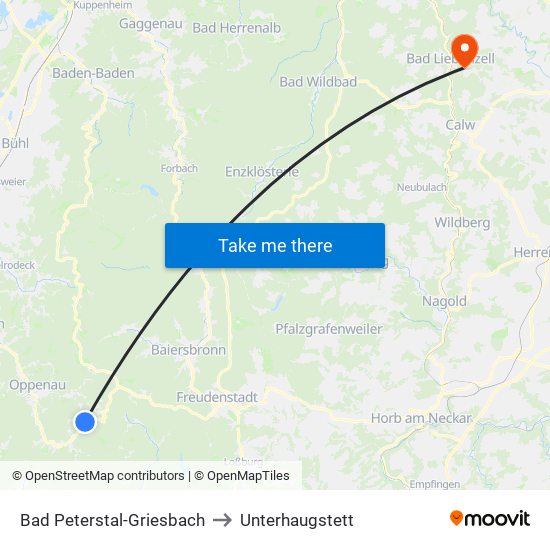 Bad Peterstal-Griesbach to Unterhaugstett map