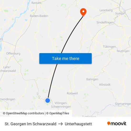 St. Georgen Im Schwarzwald to Unterhaugstett map