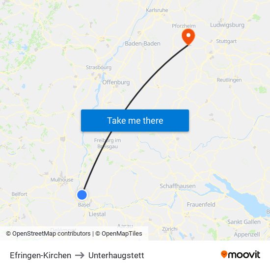 Efringen-Kirchen to Unterhaugstett map