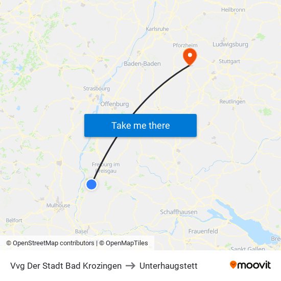 Vvg Der Stadt Bad Krozingen to Unterhaugstett map
