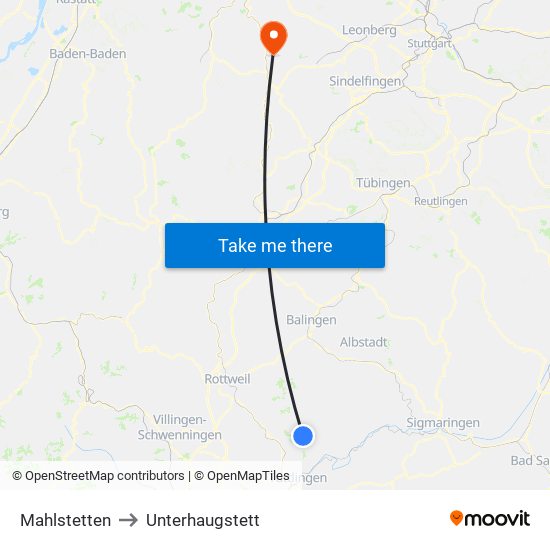 Mahlstetten to Unterhaugstett map