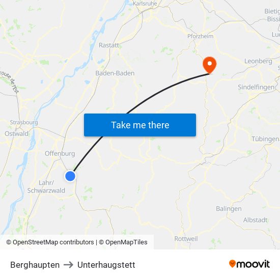 Berghaupten to Unterhaugstett map