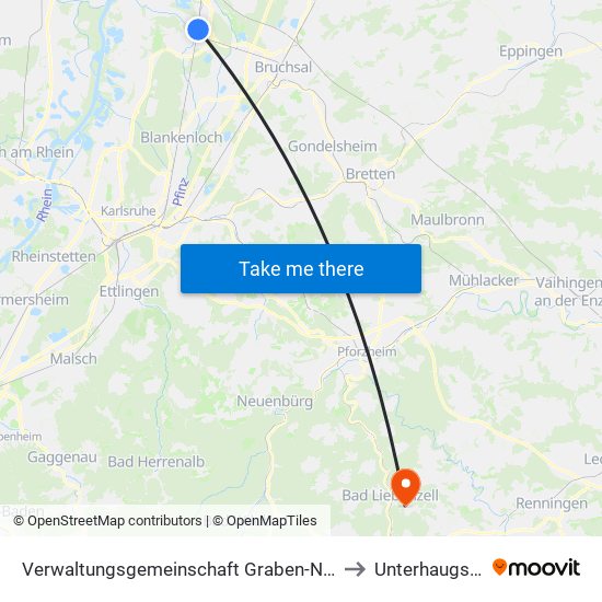 Verwaltungsgemeinschaft Graben-Neudorf to Unterhaugstett map