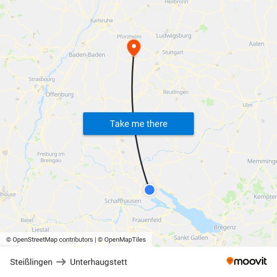 Steißlingen to Unterhaugstett map
