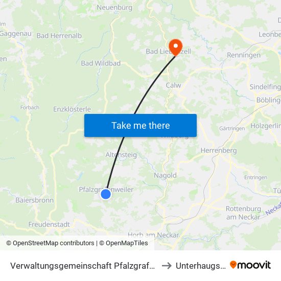 Verwaltungsgemeinschaft Pfalzgrafenweiler to Unterhaugstett map