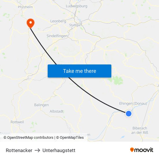 Rottenacker to Unterhaugstett map