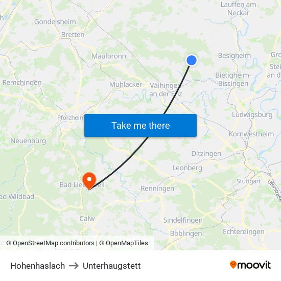 Hohenhaslach to Unterhaugstett map