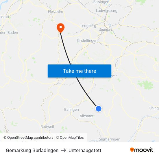 Gemarkung Burladingen to Unterhaugstett map