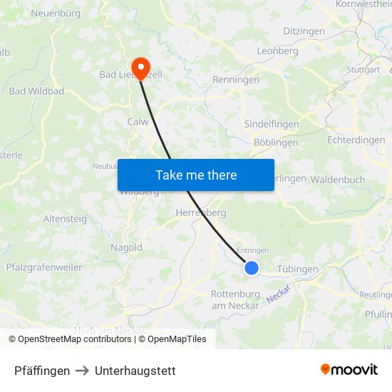 Pfäffingen to Unterhaugstett map