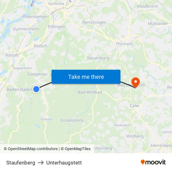 Staufenberg to Unterhaugstett map