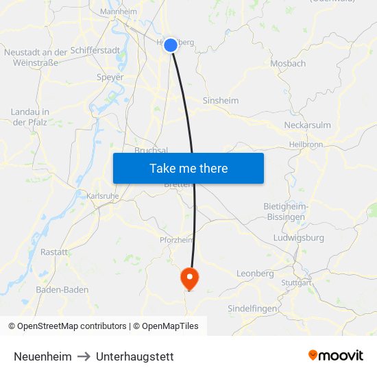 Neuenheim to Unterhaugstett map