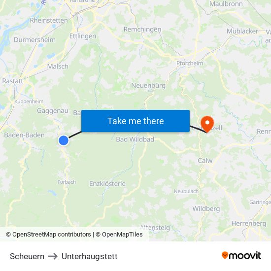 Scheuern to Unterhaugstett map