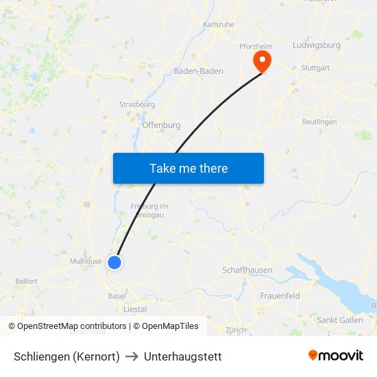 Schliengen (Kernort) to Unterhaugstett map