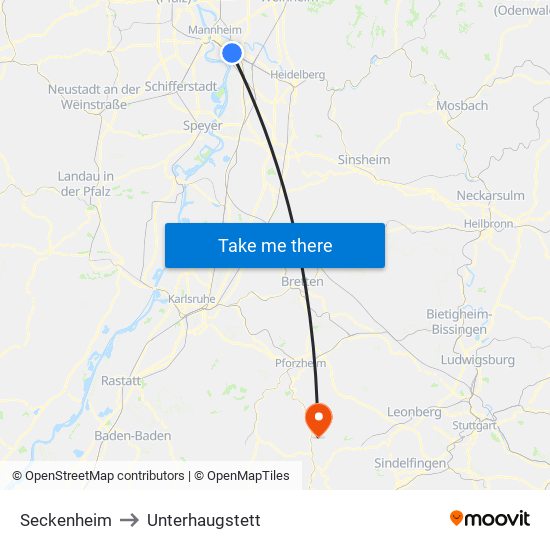 Seckenheim to Unterhaugstett map