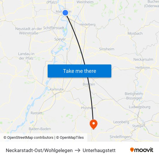 Neckarstadt-Ost/Wohlgelegen to Unterhaugstett map