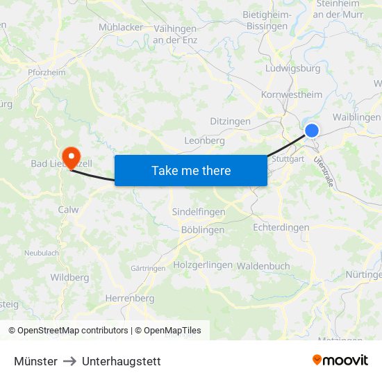Münster to Unterhaugstett map