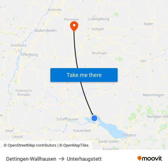 Dettingen-Wallhausen to Unterhaugstett map