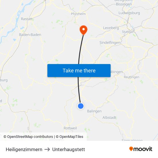 Heiligenzimmern to Unterhaugstett map