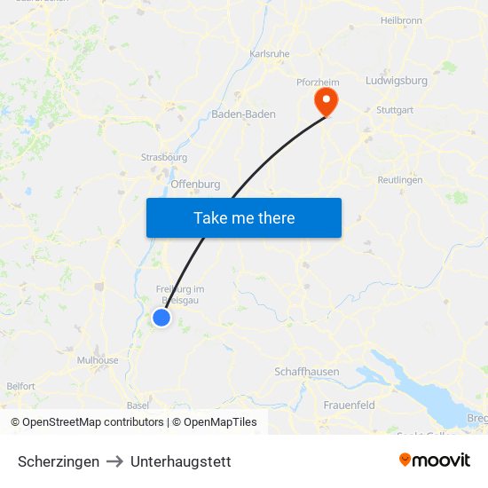 Scherzingen to Unterhaugstett map