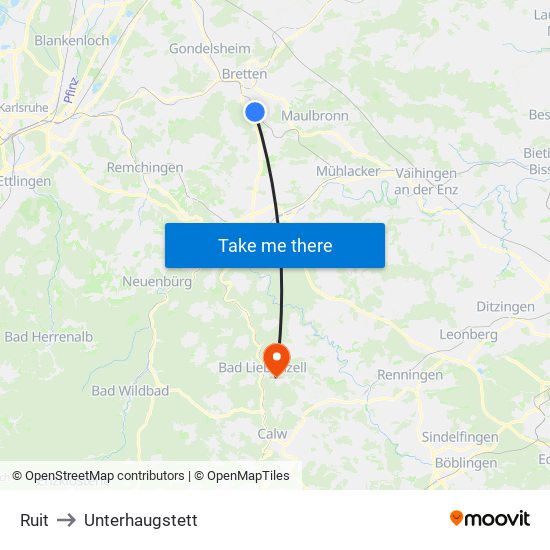 Ruit to Unterhaugstett map