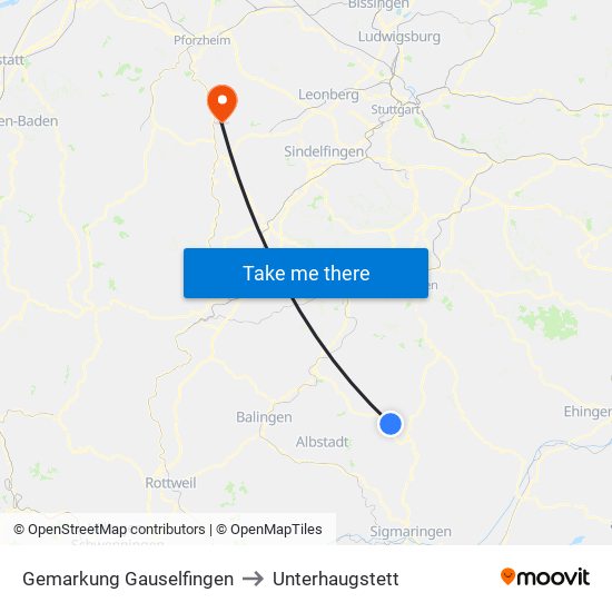 Gemarkung Gauselfingen to Unterhaugstett map