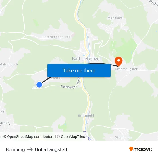 Beinberg to Unterhaugstett map
