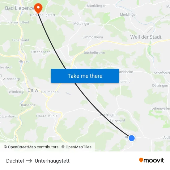 Dachtel to Unterhaugstett map