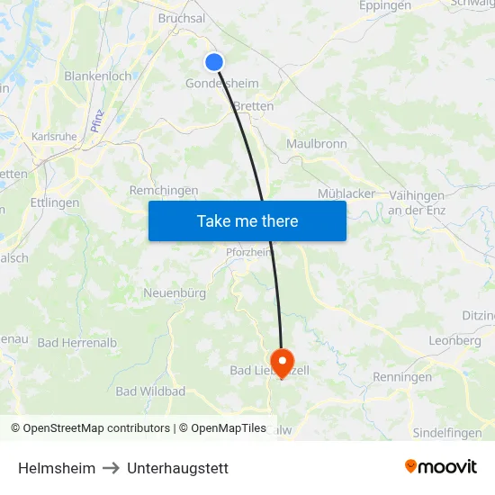 Helmsheim to Unterhaugstett map