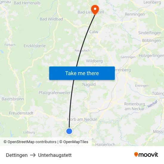 Dettingen to Unterhaugstett map
