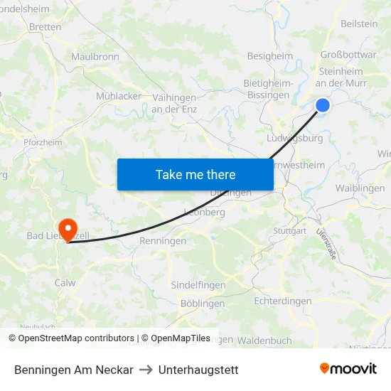 Benningen Am Neckar to Unterhaugstett map