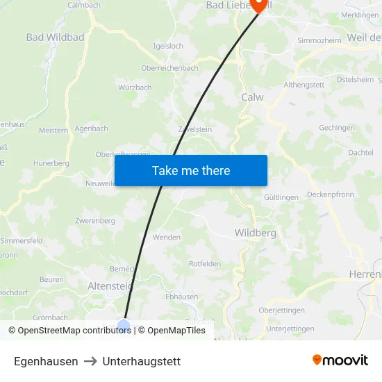 Egenhausen to Unterhaugstett map