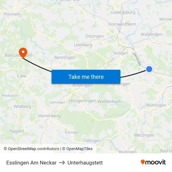 Esslingen Am Neckar to Unterhaugstett map